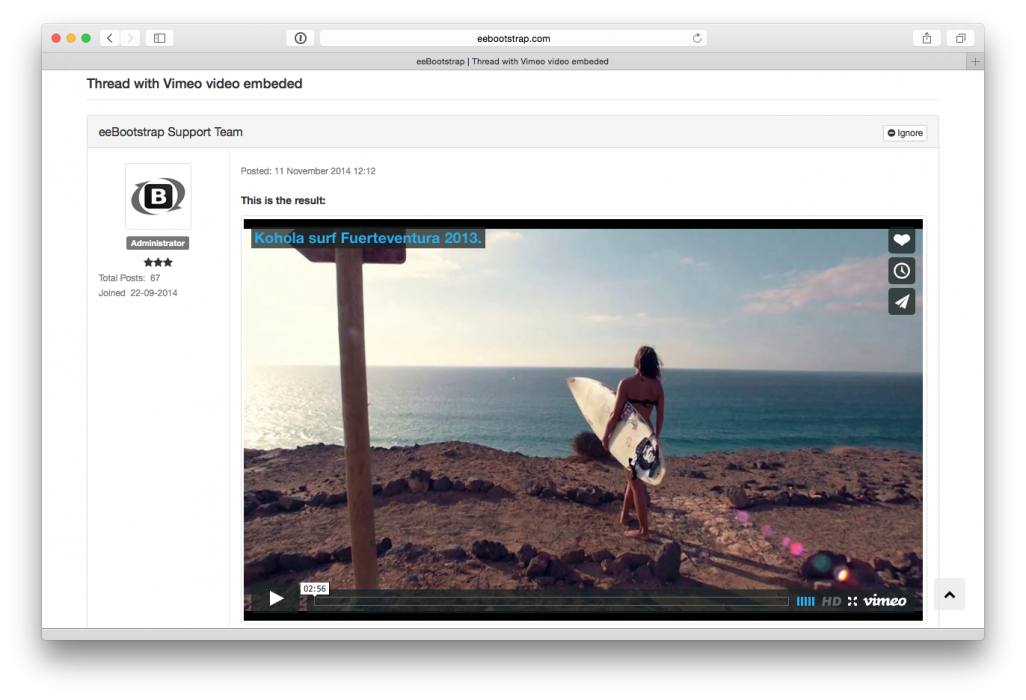 eeBootstrap Thread with Vimeo video embeded